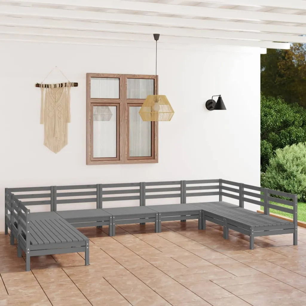 vidaXL Set Salotto da Giardino 9 pz Grigio in Legno Massello di Pino