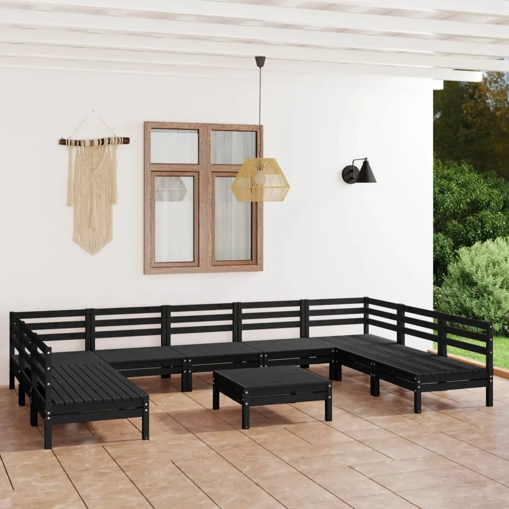 vidaXL Set Salotto da Giardino 10 pz Nero in Legno Massello di Pino