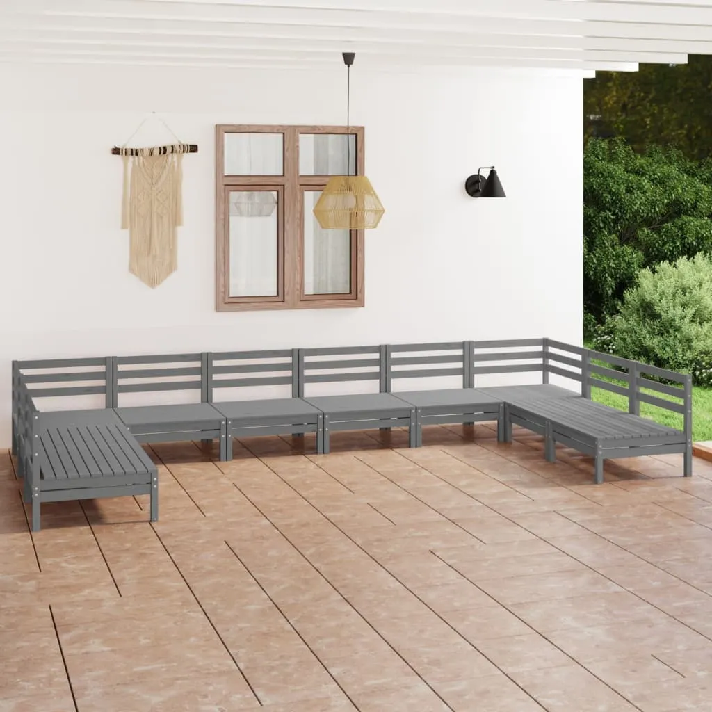 vidaXL Set Salotto da Giardino 10 pz Grigio in Legno Massello di Pino