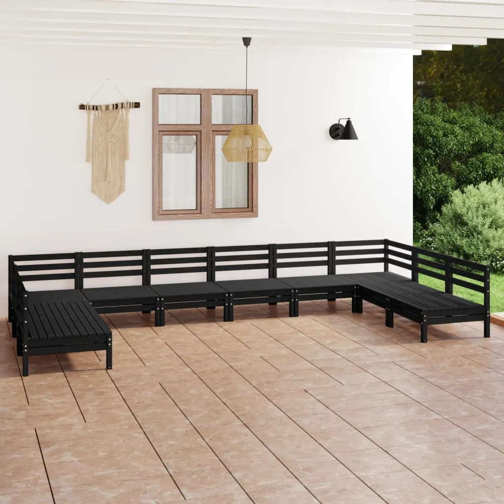 vidaXL Set Salotto da Giardino 10 pz Nero in Legno Massello di Pino