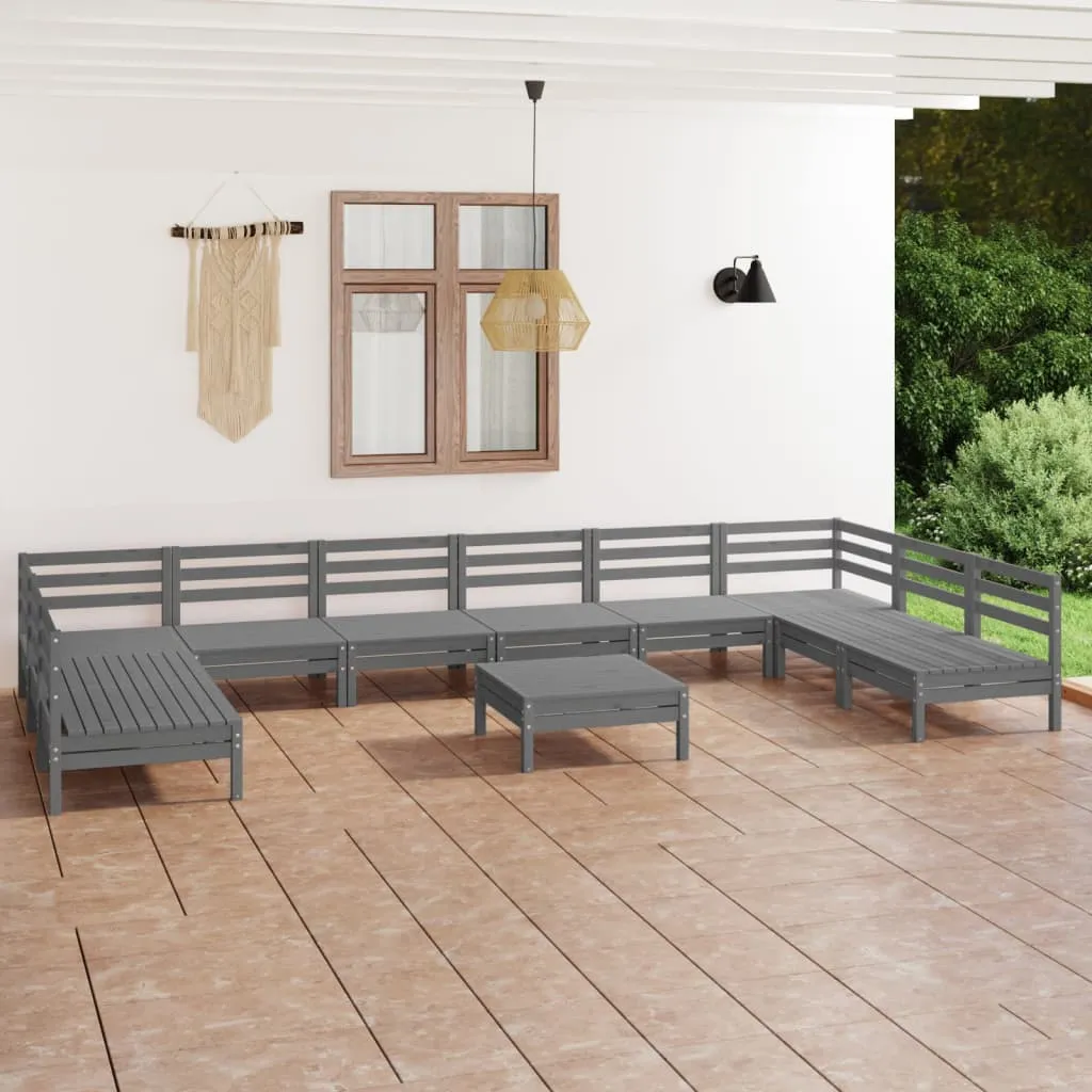 vidaXL Set Salotto da Giardino 11 pz Grigio in Legno Massello di Pino