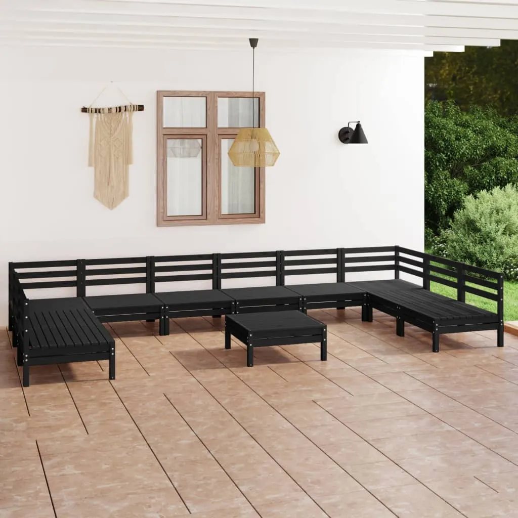 vidaXL Set Salotto da Giardino 11 pz Nero in Legno Massello di Pino