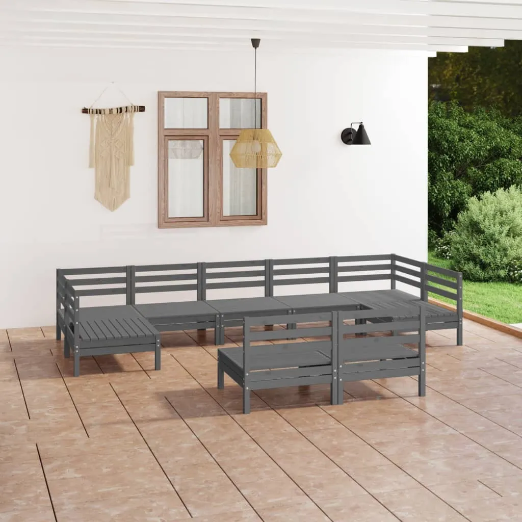 vidaXL Set Salotto da Giardino 9 pz Grigio in Legno Massello di Pino