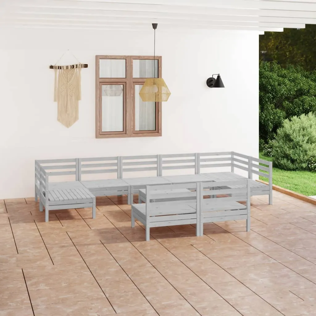 vidaXL Set Salotto da Giardino 10 pz Bianco in Legno Massello di Pino