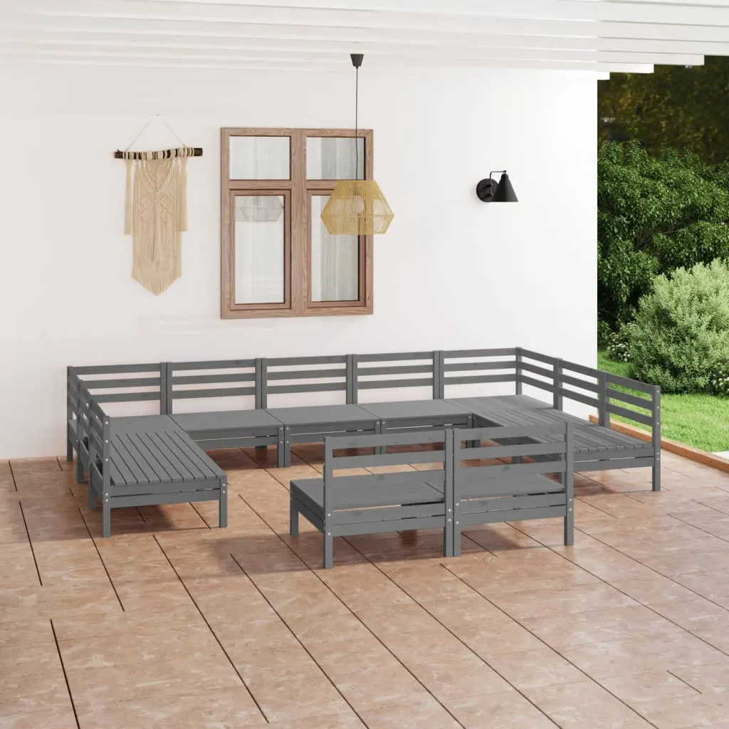 vidaXL Set Salotto da Giardino 11 pz Grigio in Legno Massello di Pino