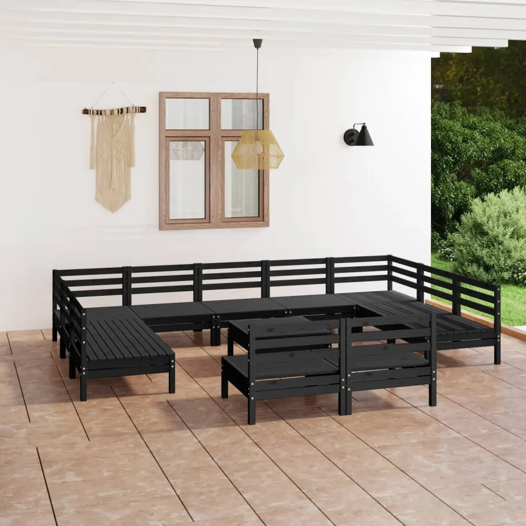 vidaXL Set Salotto da Giardino 12 pz Nero in Legno Massello di Pino