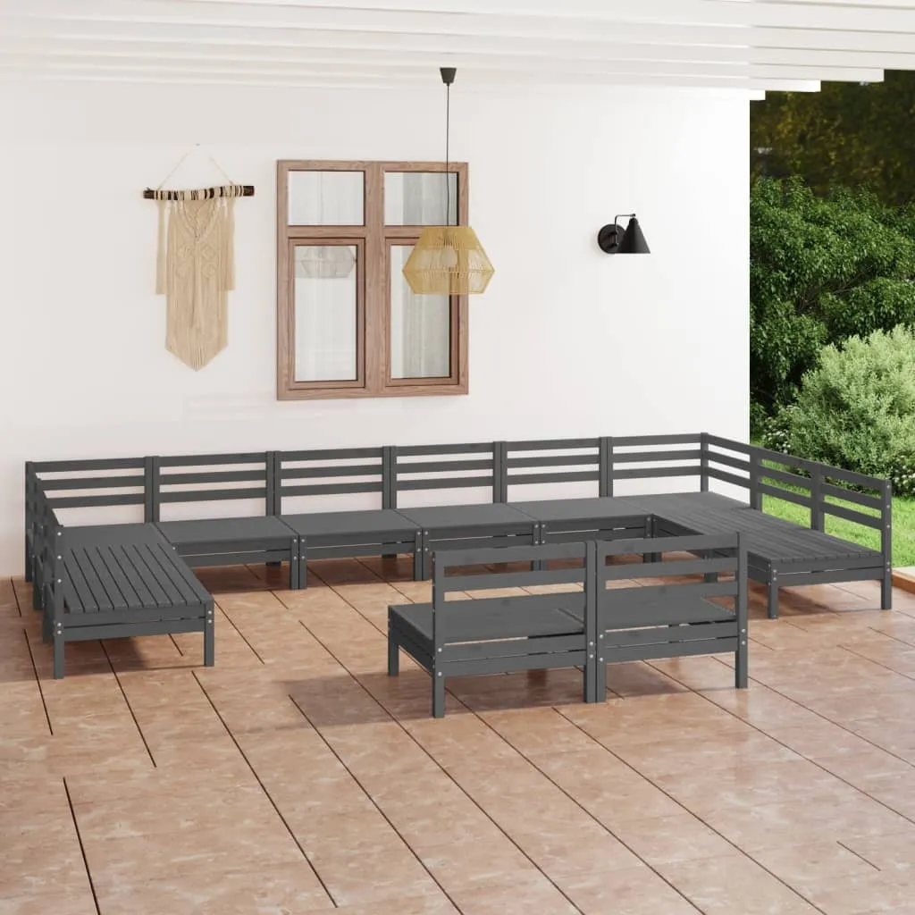 vidaXL Set Salotto da Giardino 12 pz Grigio in Legno Massello di Pino