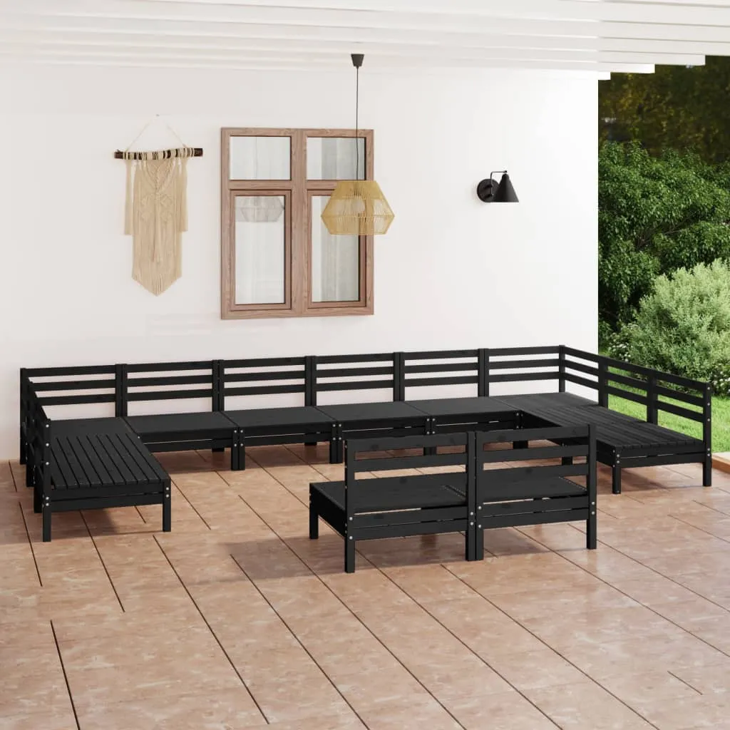 vidaXL Set Salotto da Giardino 12 pz Nero in Legno Massello di Pino