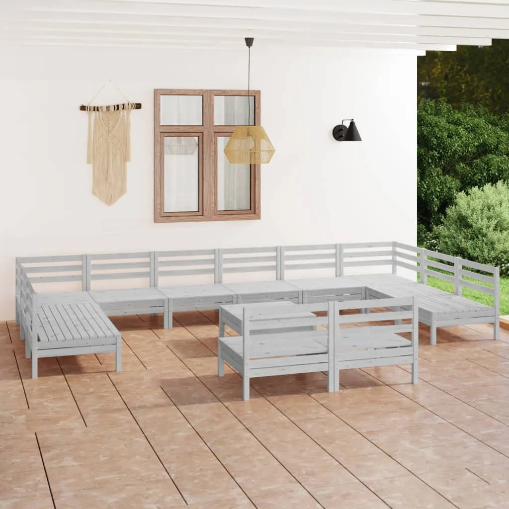 vidaXL Set Salotto da Giardino 13 pz in Legno Massello di Pino Bianco