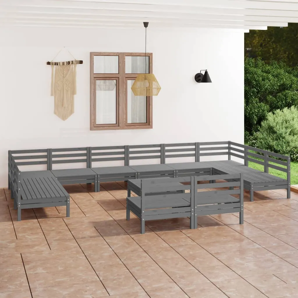 vidaXL Set Salotto da Giardino 13 pz in Legno Massello di Pino Grigio