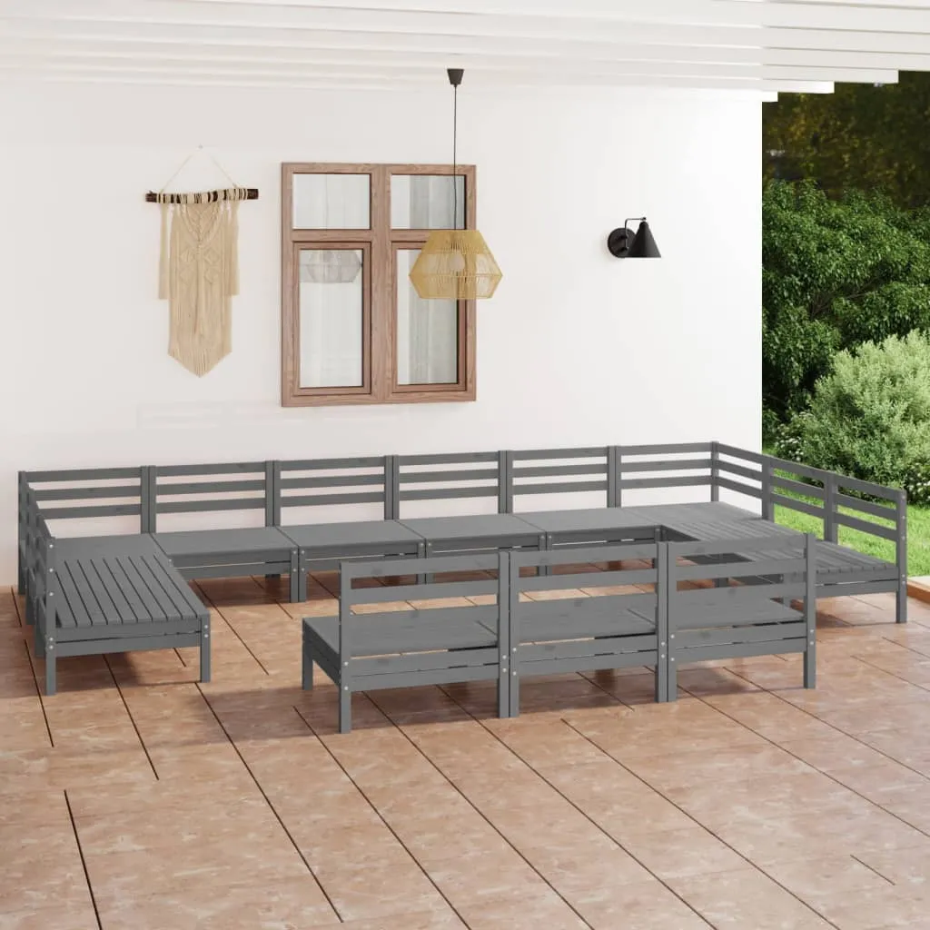 vidaXL Set Salotto da Giardino 13 pz in Legno Massello di Pino Grigio