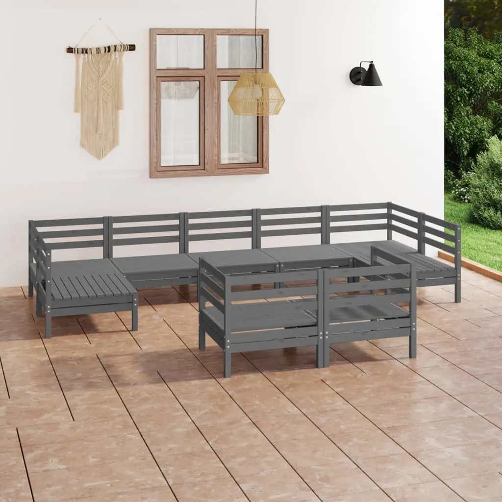 vidaXL Set Salotto da Giardino 9 pz Grigio in Legno Massello di Pino