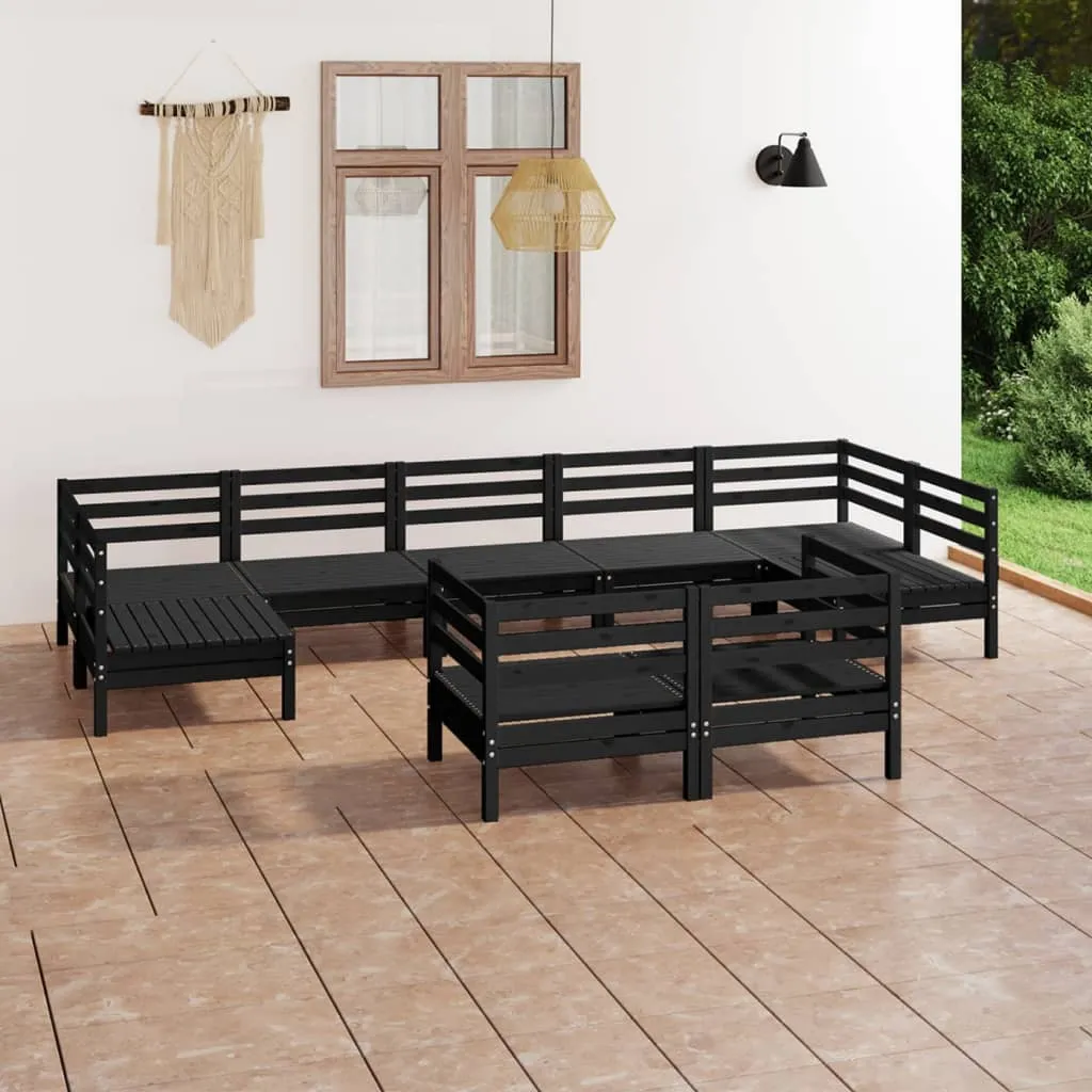 vidaXL Set Salotto da Giardino 9 pz Nero in Legno Massello di Pino