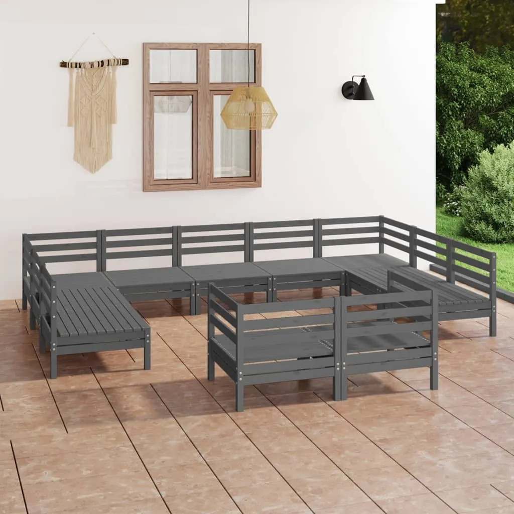 vidaXL Set Salotto da Giardino 11 pz Grigio in Legno Massello di Pino