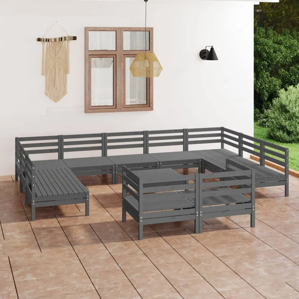 vidaXL Set Salotto da Giardino 12 pz Grigio in Legno Massello di Pino