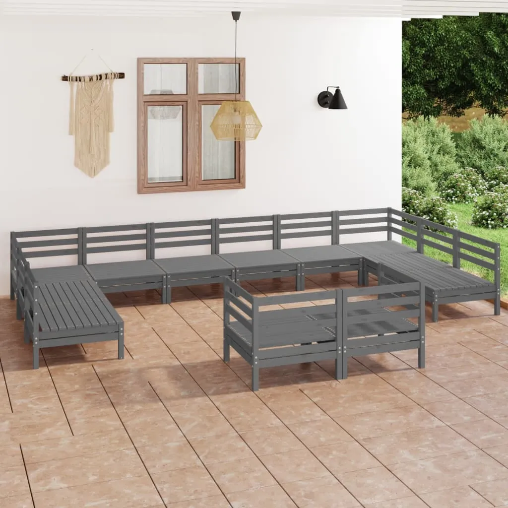 vidaXL Set Salotto da Giardino 12 pz Grigio in Legno Massello di Pino