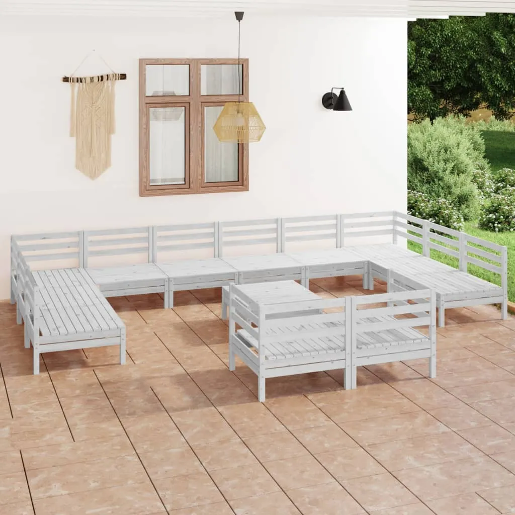 vidaXL Set Salotto da Giardino 13 pz in Legno Massello di Pino Bianco