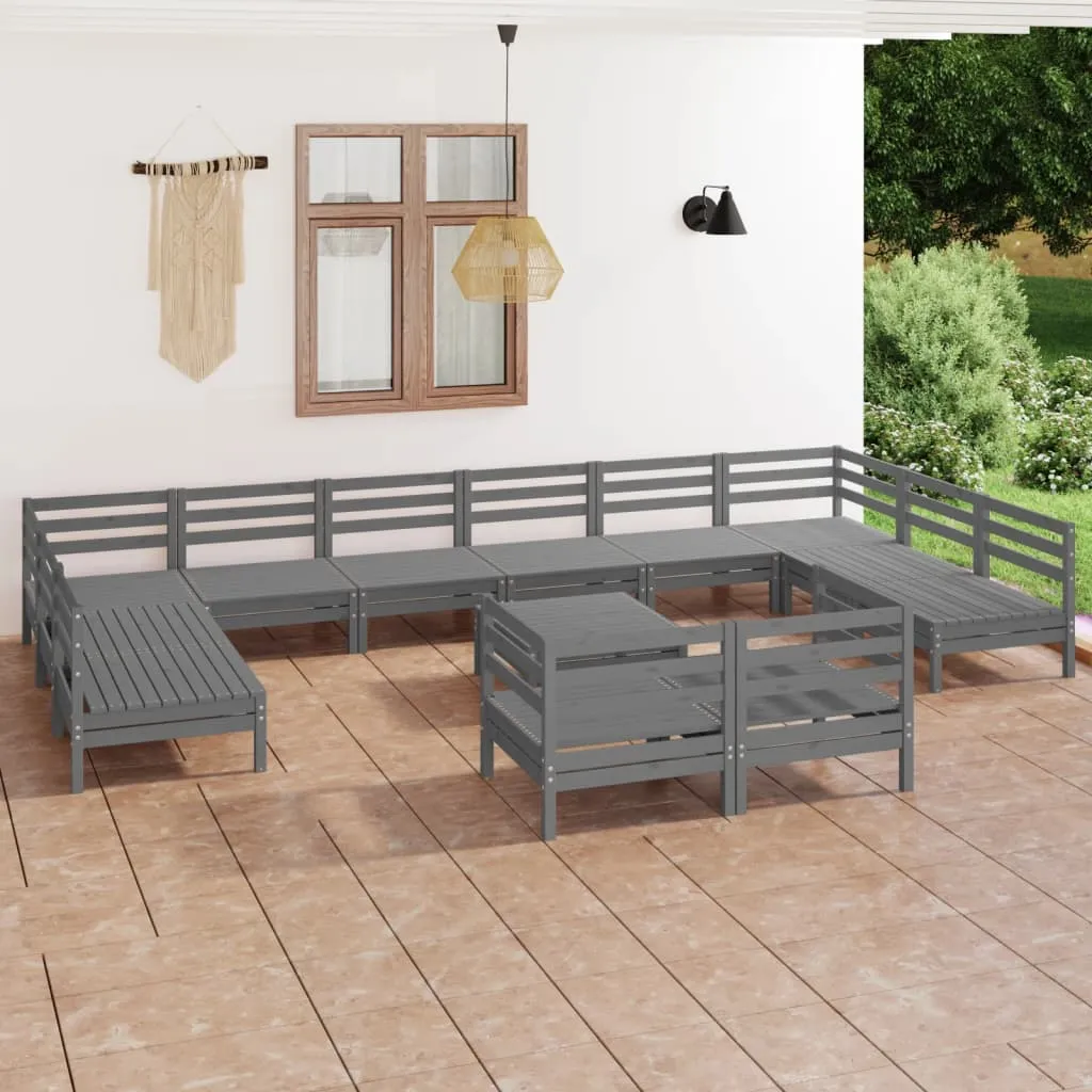 vidaXL Set Salotto da Giardino 13 pz in Legno Massello di Pino Grigio