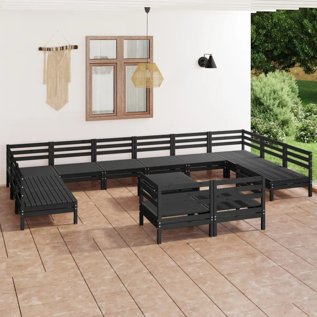 vidaXL Set Salotto da Giardino 13 pz in Legno Massello di Pino Nero