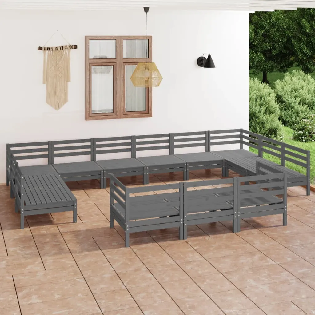 vidaXL Set Salotto da Giardino 13 pz in Legno Massello di Pino Grigio