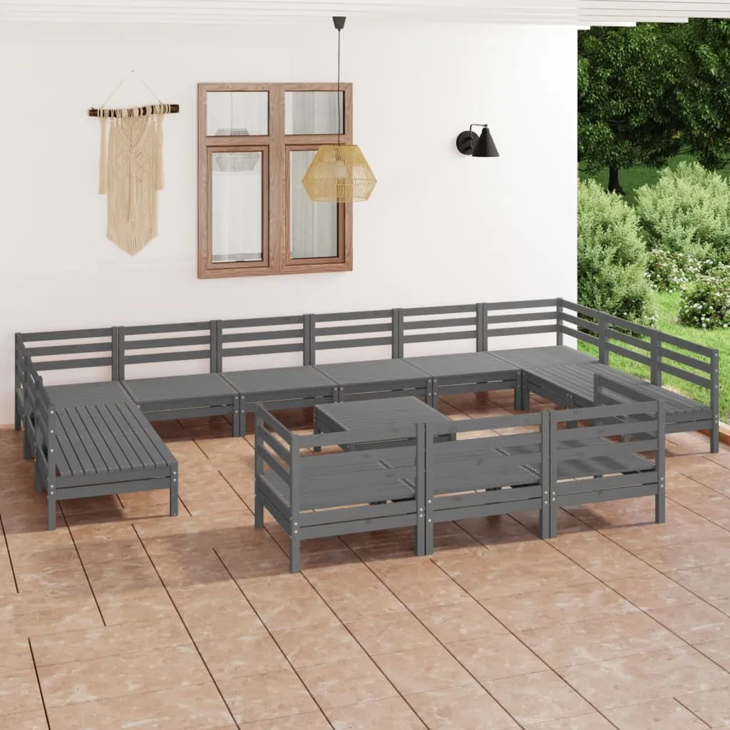 vidaXL Set Salotto da Giardino 14 pz in Legno Massello di Pino Grigio