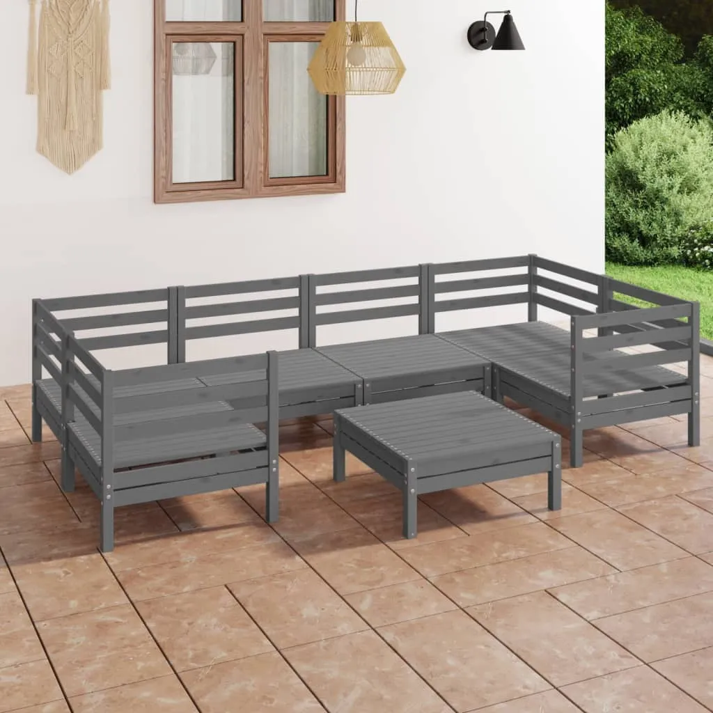 vidaXL Set Salotto da Giardino 7 pz Grigio in Legno Massello di Pino