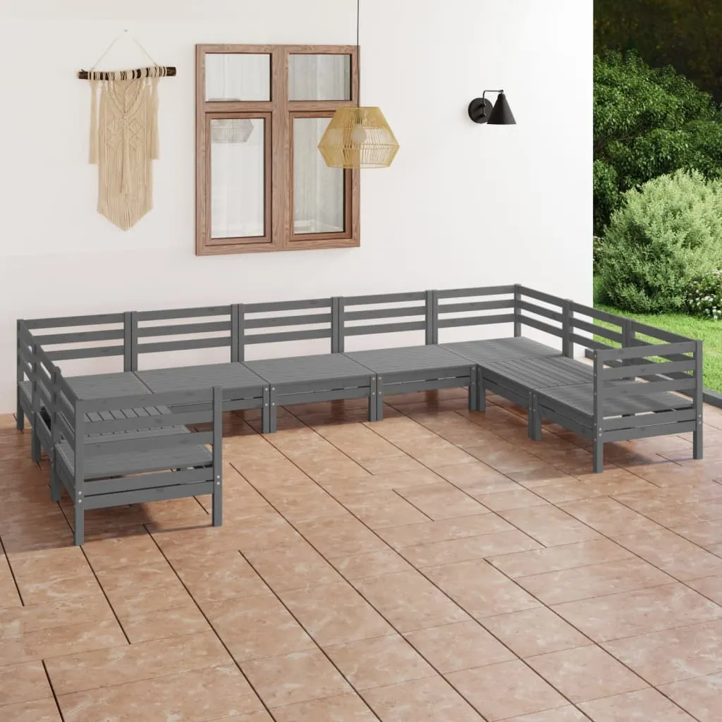 vidaXL Set Salotto da Giardino 9 pz Grigio in Legno Massello di Pino