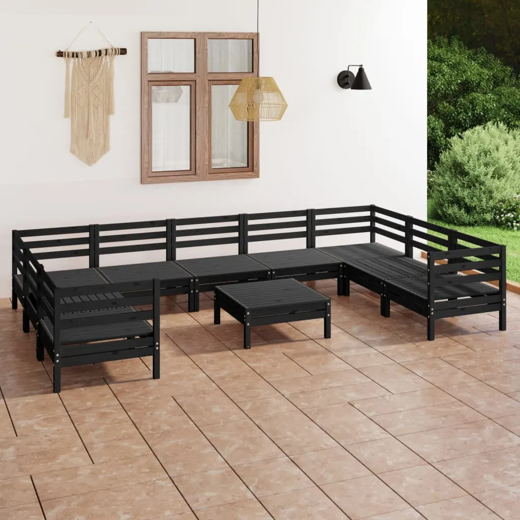 vidaXL Set Salotto da Giardino 10 pz Nero in Legno Massello di Pino