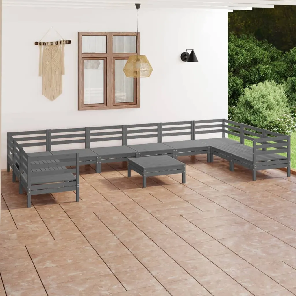 vidaXL Set Salotto da Giardino 11 pz Grigio in Legno Massello di Pino