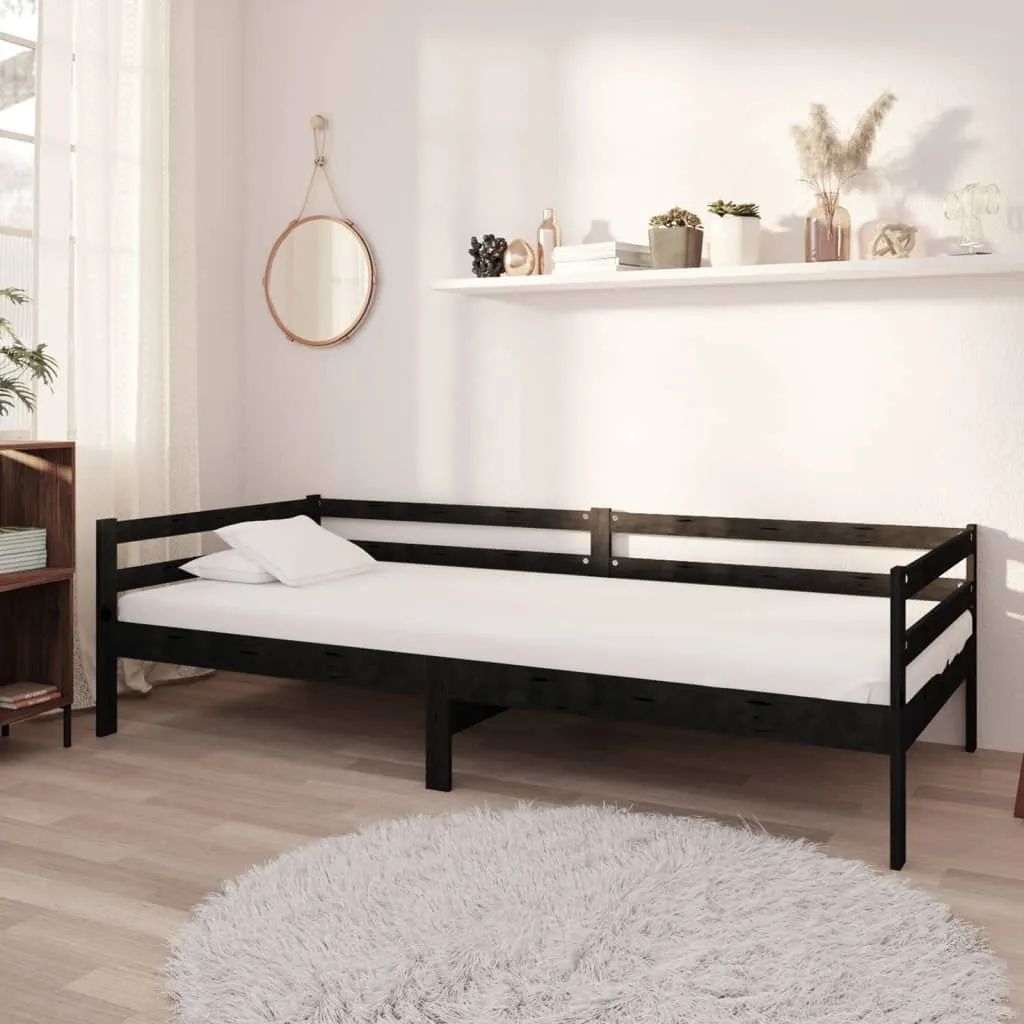 vidaXL Divano Letto con Materasso 90x200 cm Nero in Legno di Pino