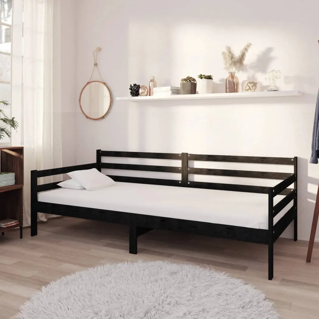 vidaXL Divano Letto con Materasso 90x200 cm Nero in Legno di Pino