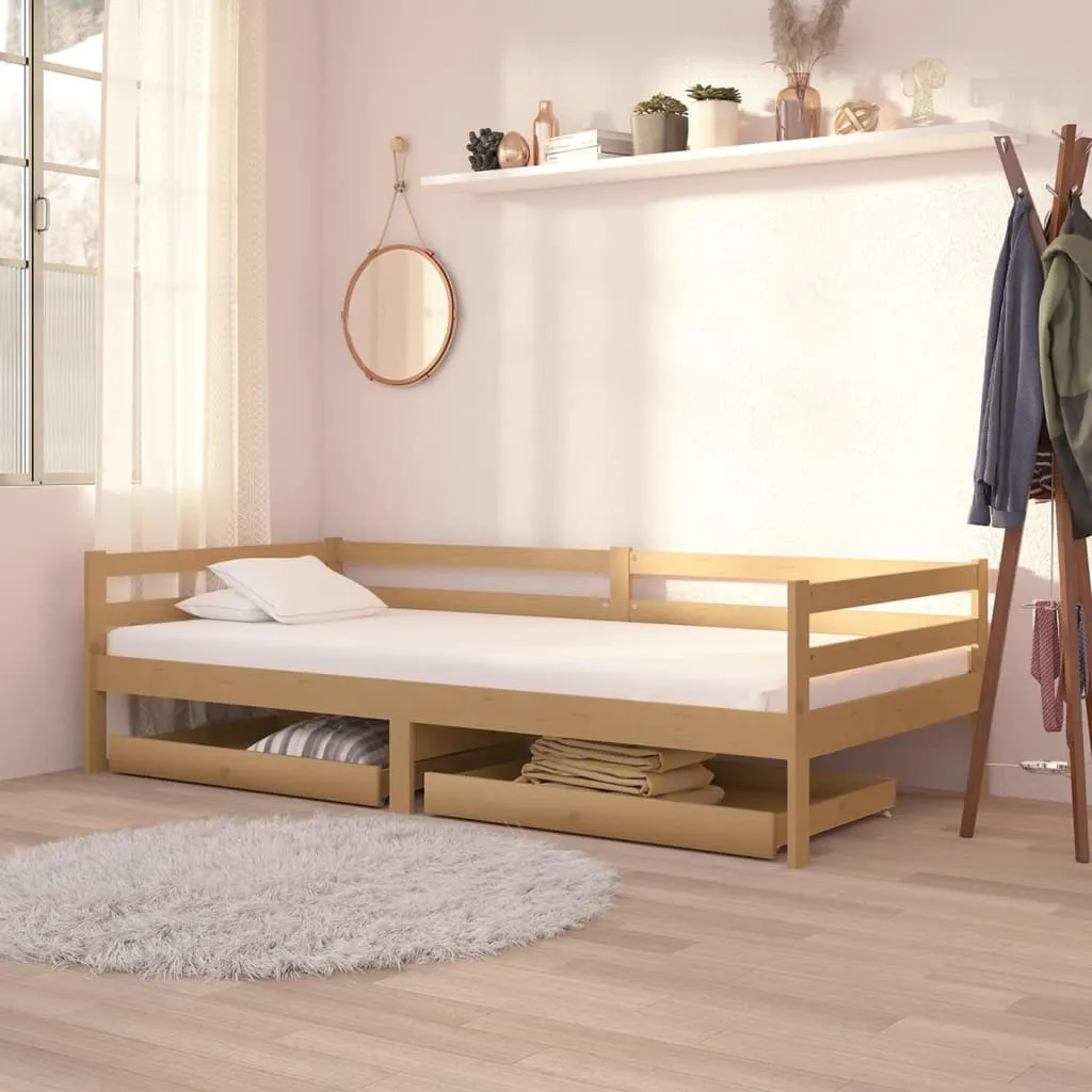 vidaXL Divano Letto con Cassetti 90x200 cm Miele in Legno di Pino