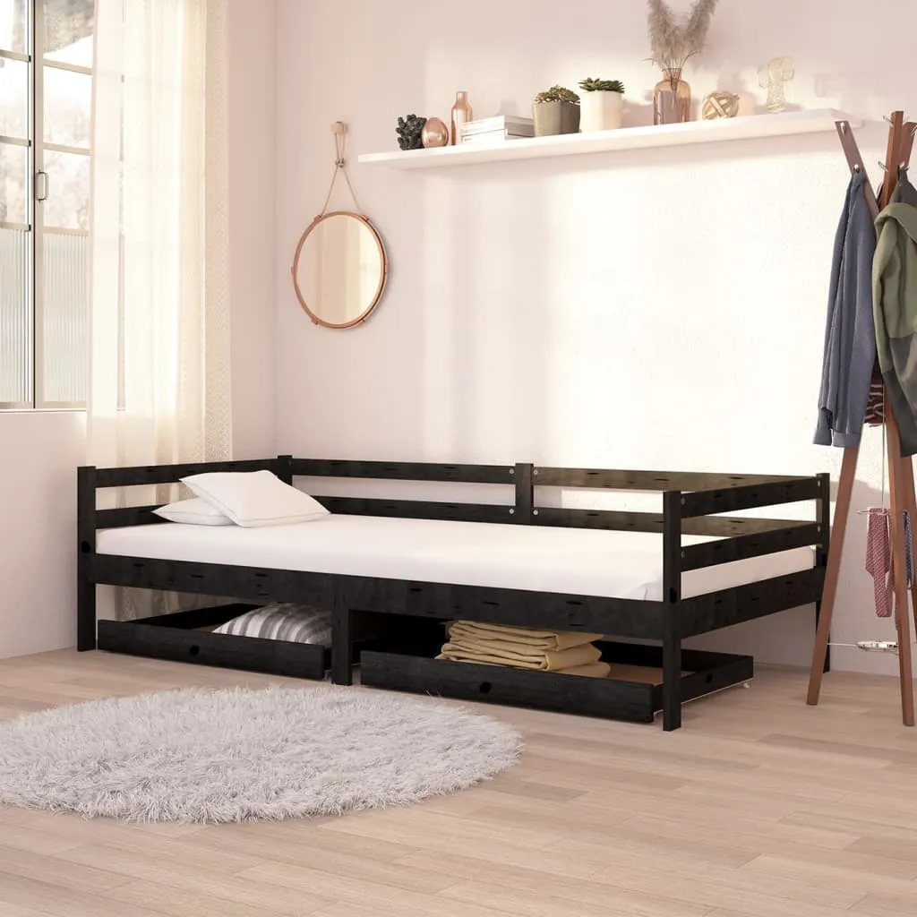 vidaXL Divano Letto con Cassetti 90x200 cm Nero in Massello di Pino