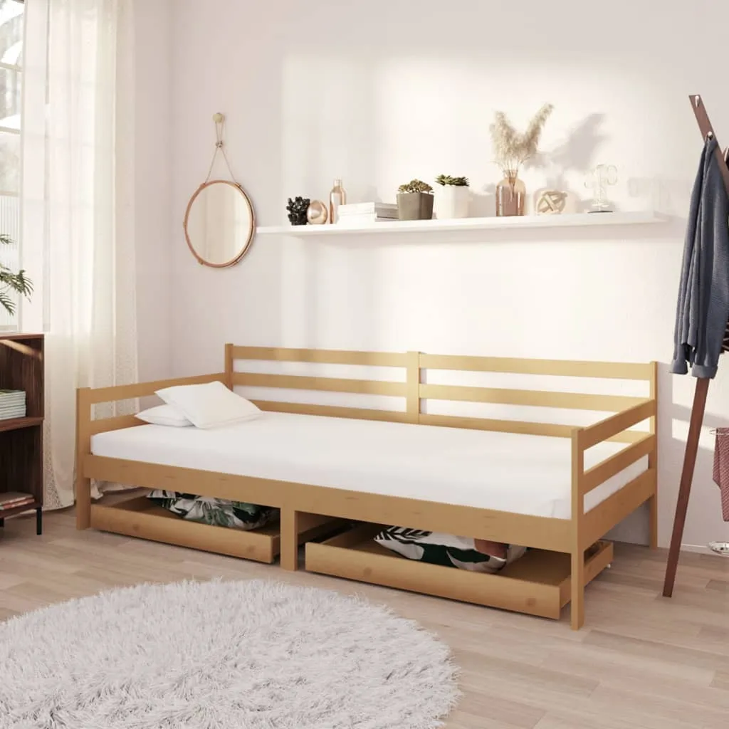 vidaXL Divano Letto con Cassetti 90x200 cm Miele in Legno di Pino