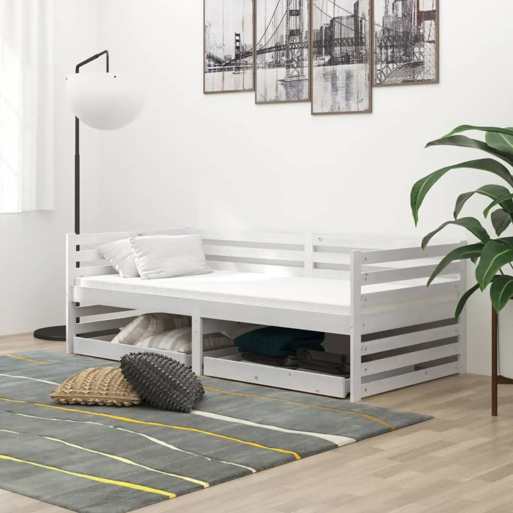 vidaXL Divano Letto con Cassetti 90x200 cm Bianco in Massello di Pino