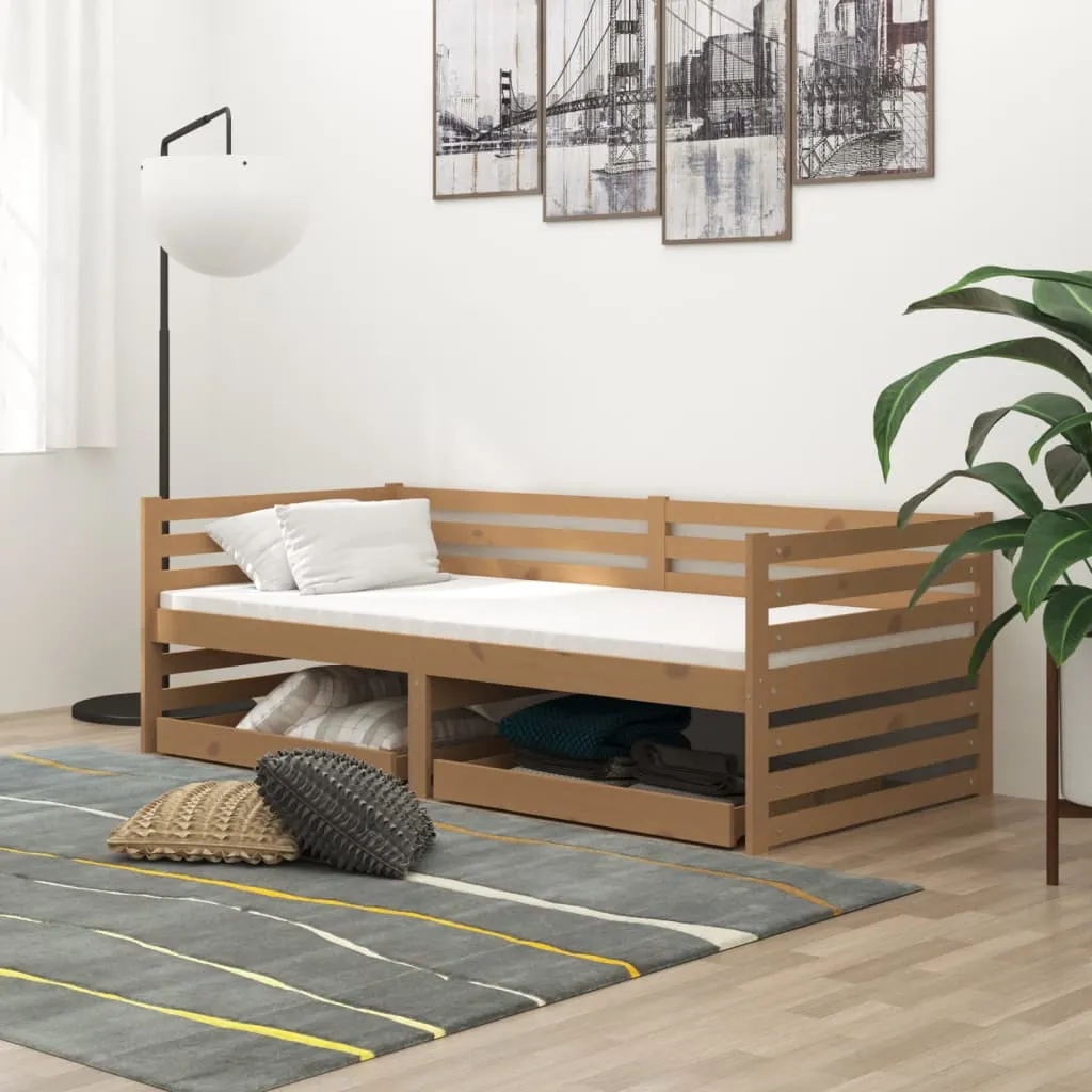 vidaXL Divano Letto con Cassetti 90x200 cm Miele in Legno di Pino