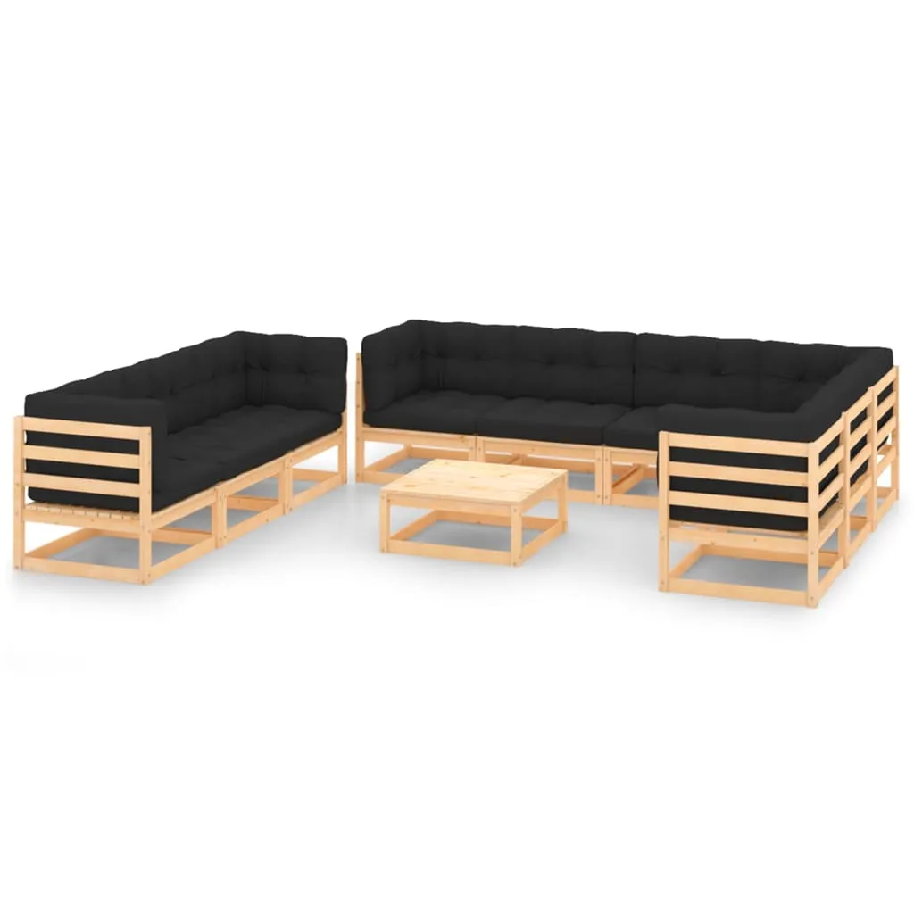 vidaXL Set Salotto Giardino 10pz Cuscini Antracite Legno Massello Pino