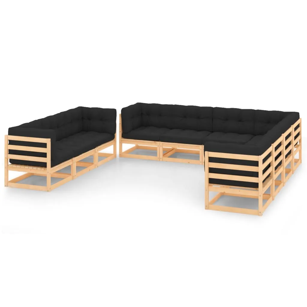 vidaXL Set Salotto Giardino 10pz Cuscini Antracite Legno Massello Pino