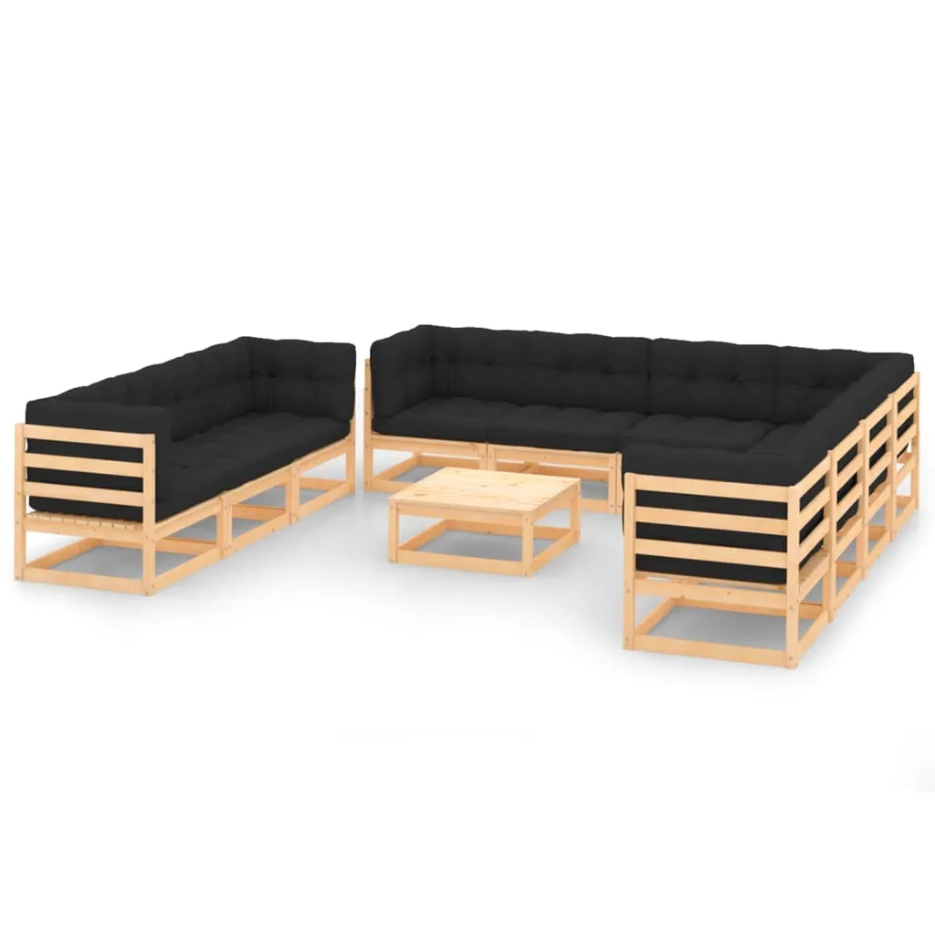 vidaXL Set Divani Giardino 11 pz con Cuscini in Legno Massello di Pino