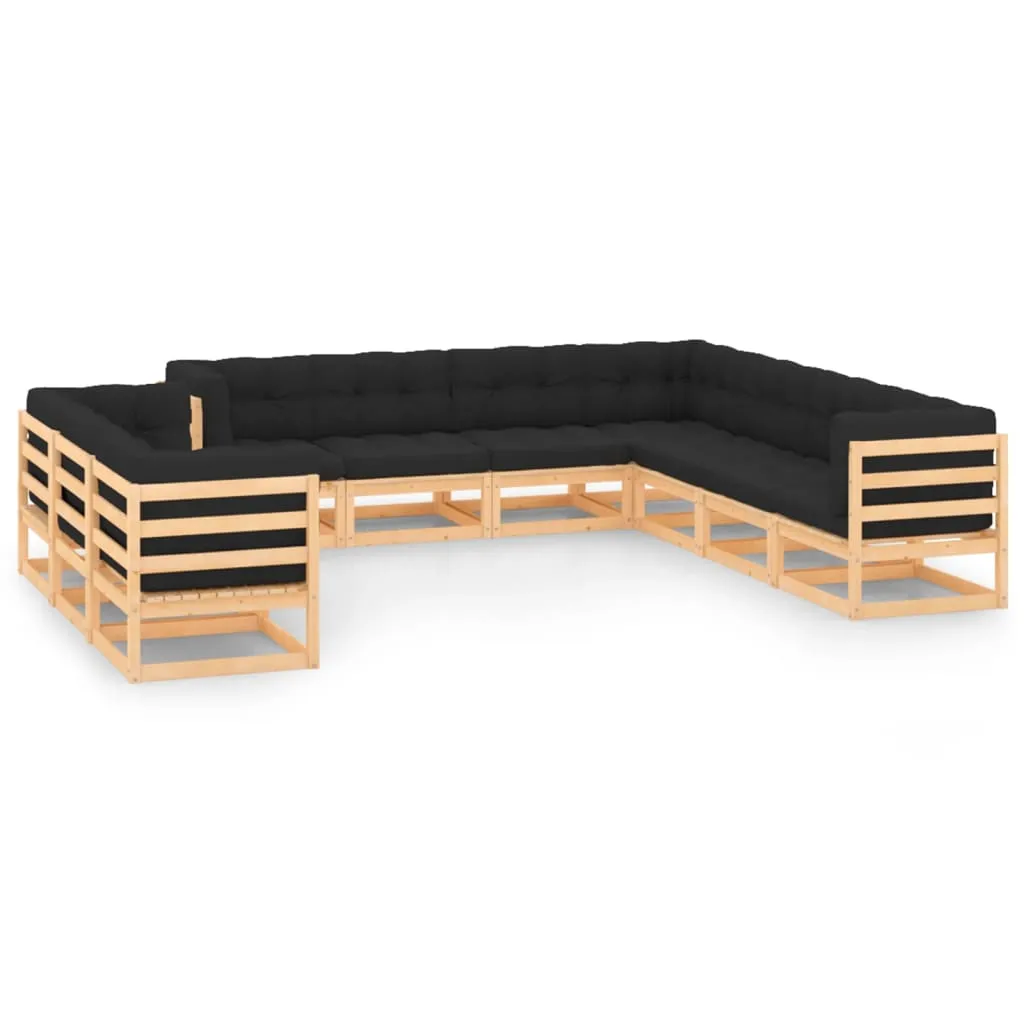 vidaXL Set Salotto Giardino 10pz Cuscini Antracite Legno Massello Pino