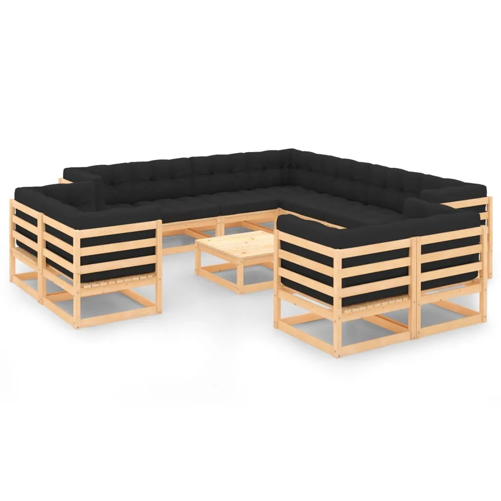 vidaXL Set Salotto Giardino 12pz Cuscini Antracite Legno Massello Pino