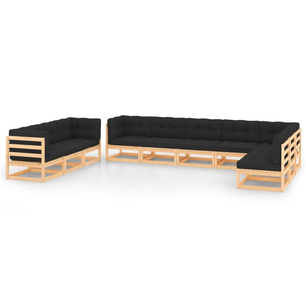 vidaXL Set Salotto Giardino 10pz Cuscini Antracite Legno Massello Pino