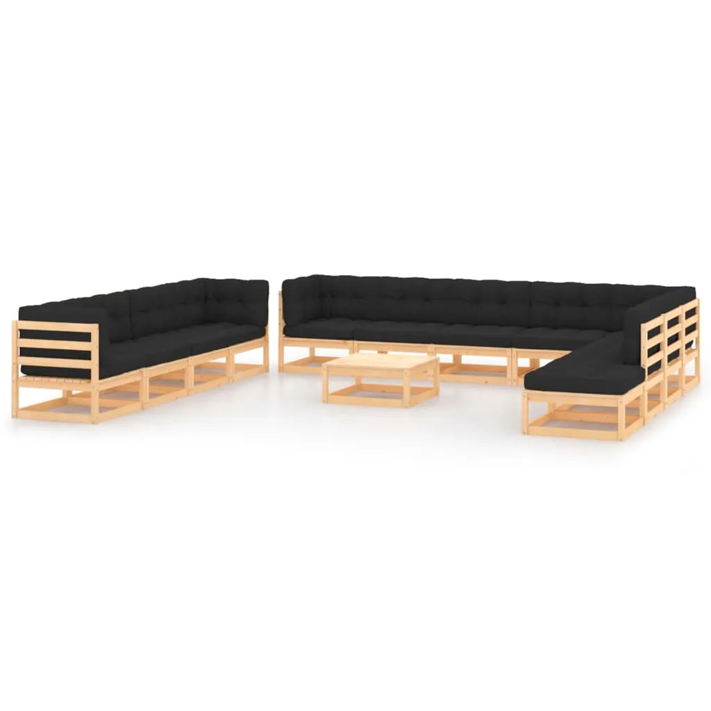 vidaXL Set Salotto Giardino 13pz Cuscini Antracite Legno Massello Pino