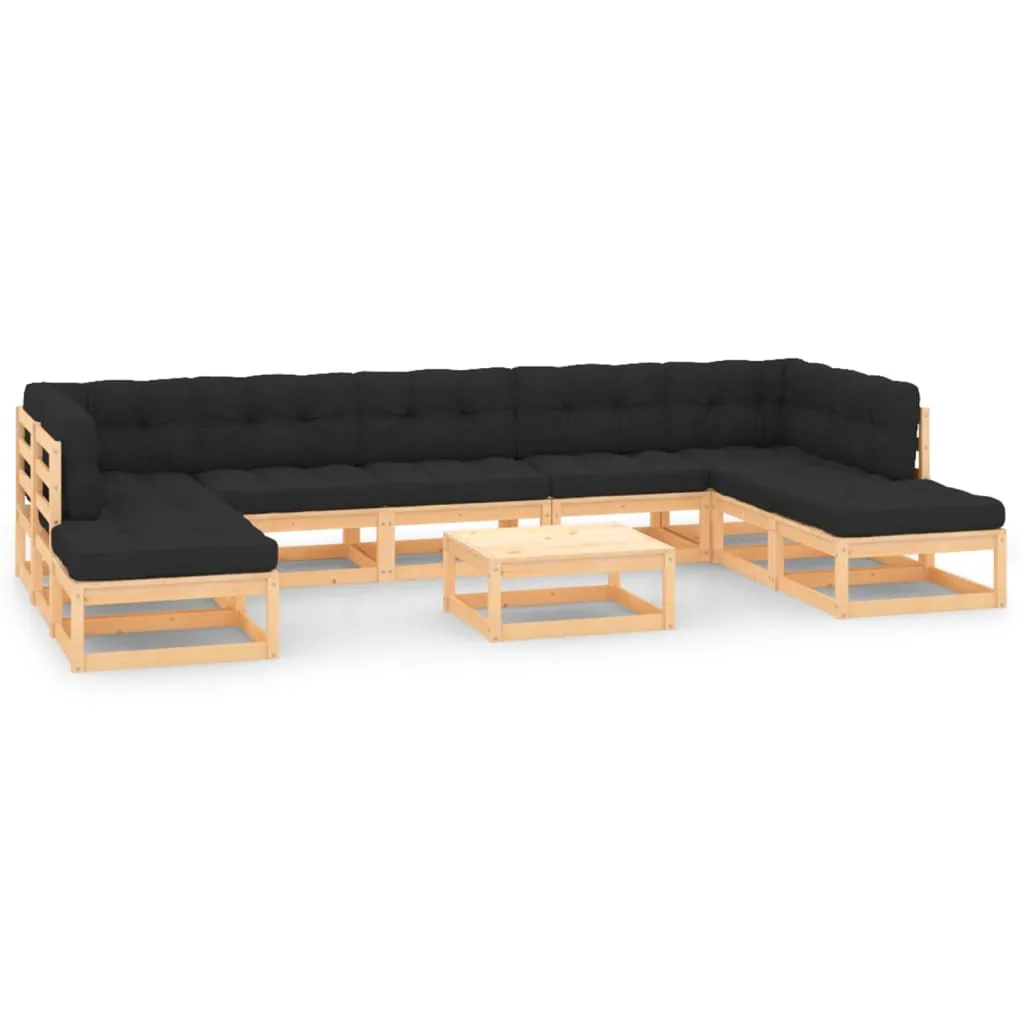 vidaXL Set Salotto Giardino 10pz Cuscini Antracite Legno Massello Pino