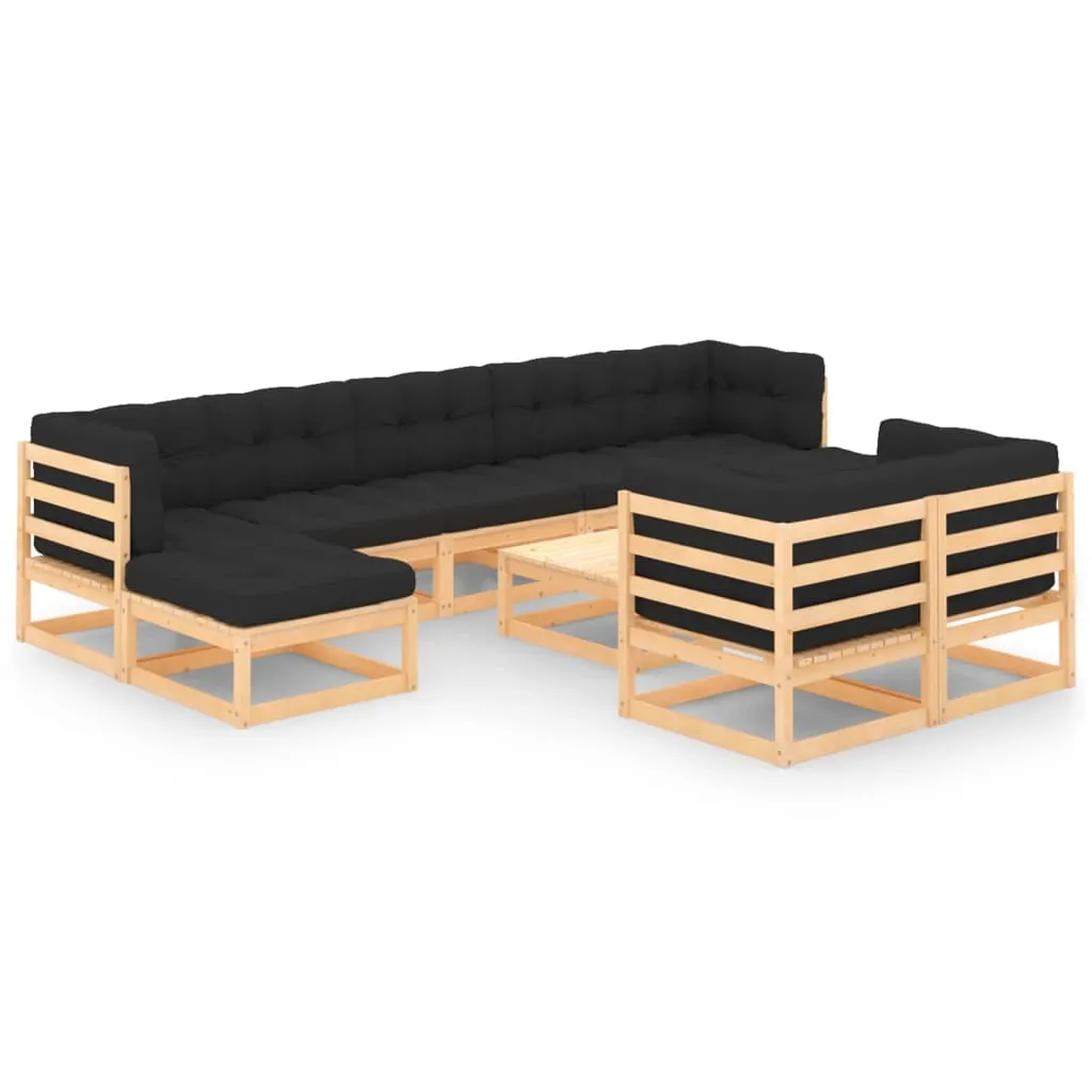 vidaXL Set Salotto Giardino 10pz Cuscini Antracite Legno Massello Pino