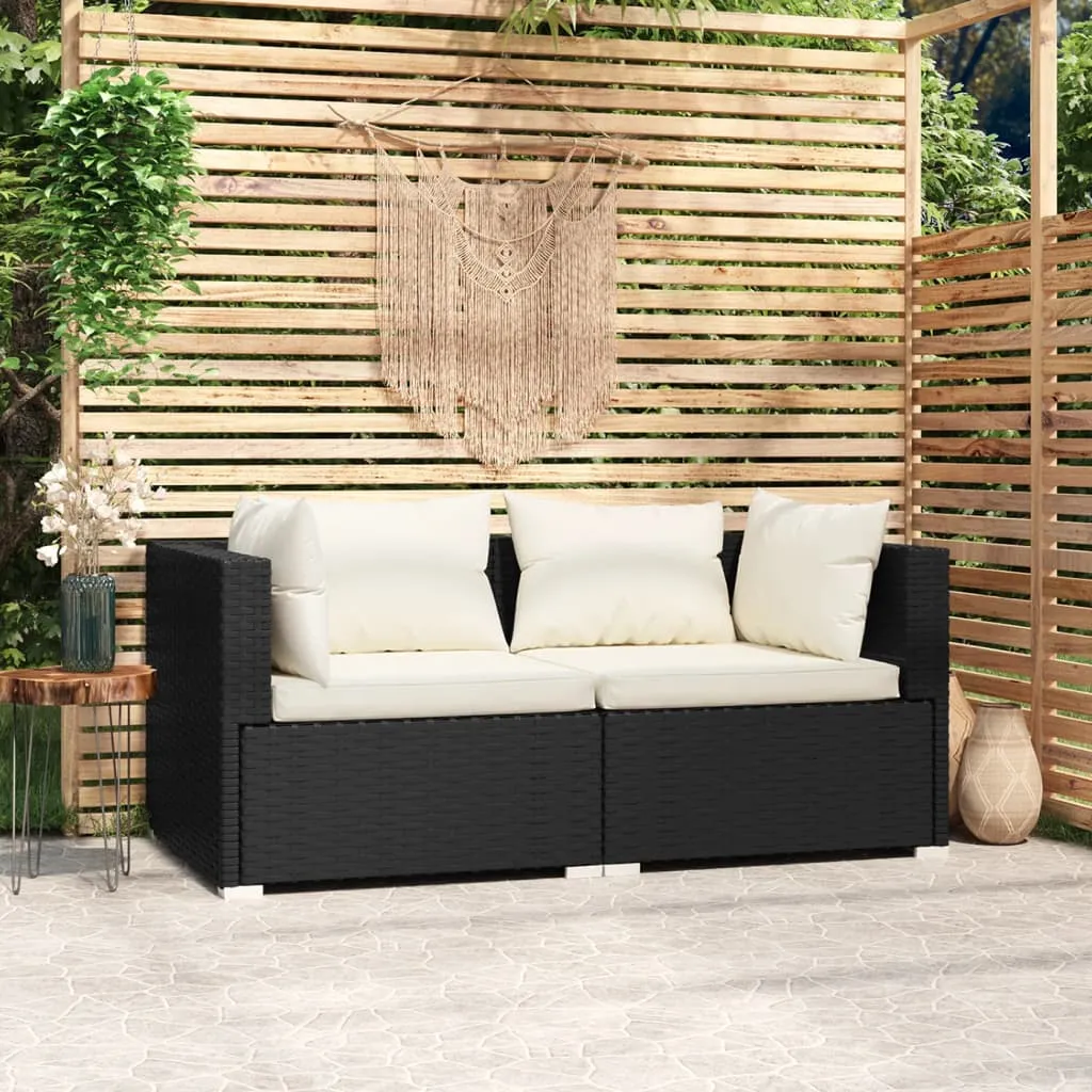 vidaXL Divano a 2 Posti con Cuscini in Polyrattan Nero