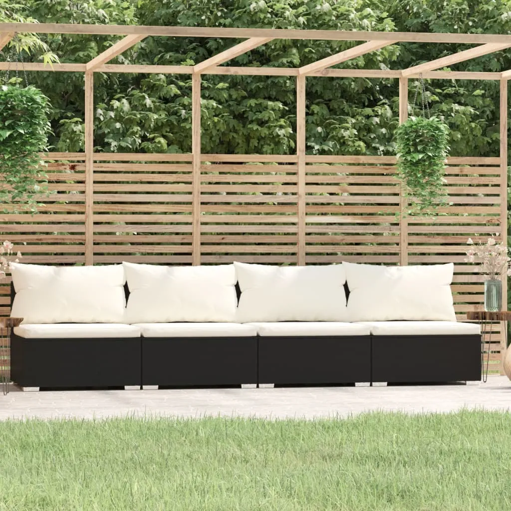 vidaXL Divano a 4 Posti con Cuscini in Polyrattan Nero