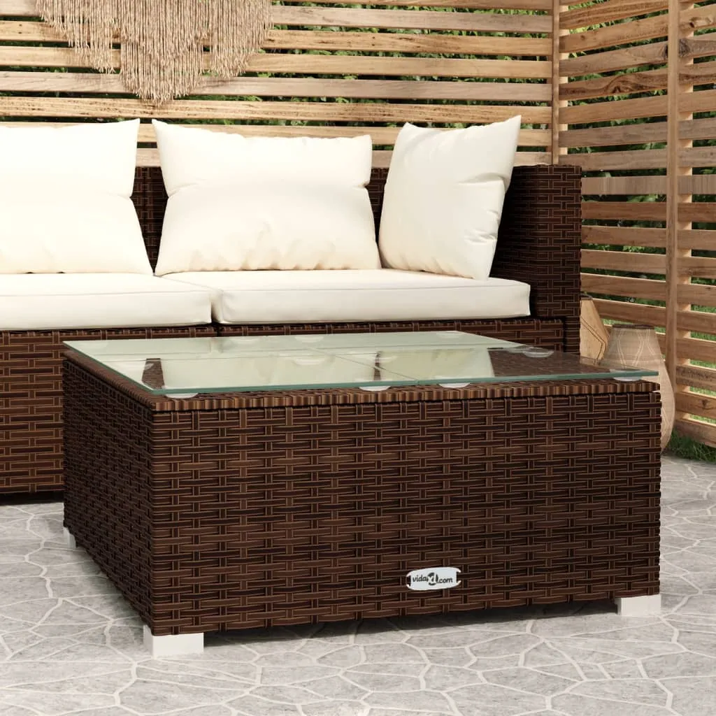 vidaXL Tavolino da Giardino Marrone 60x60x30 cm in Polyrattan e Vetro