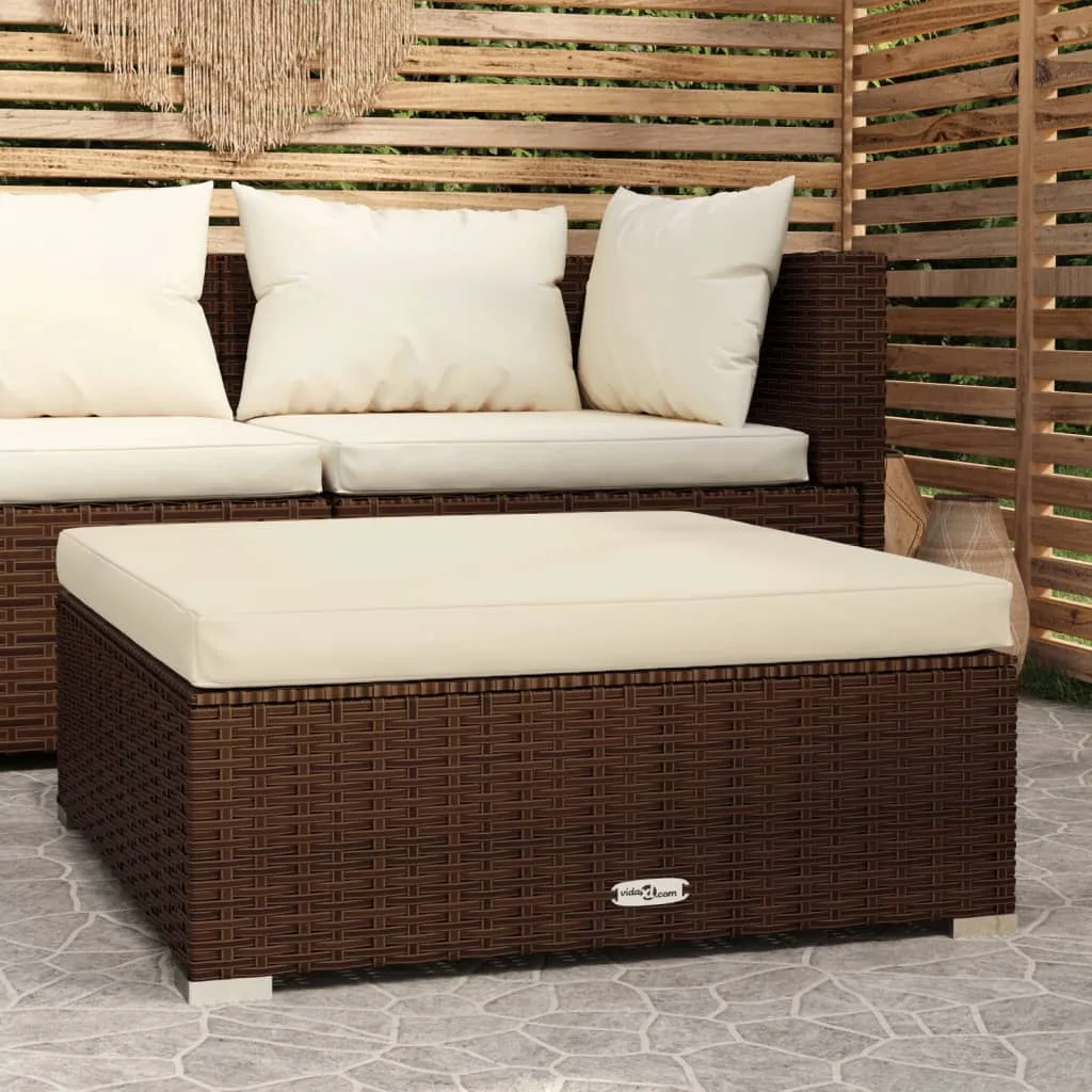 vidaXL Poggiapiedi da Giardino Cuscino Marrone 70x70x30 cm Polyrattan