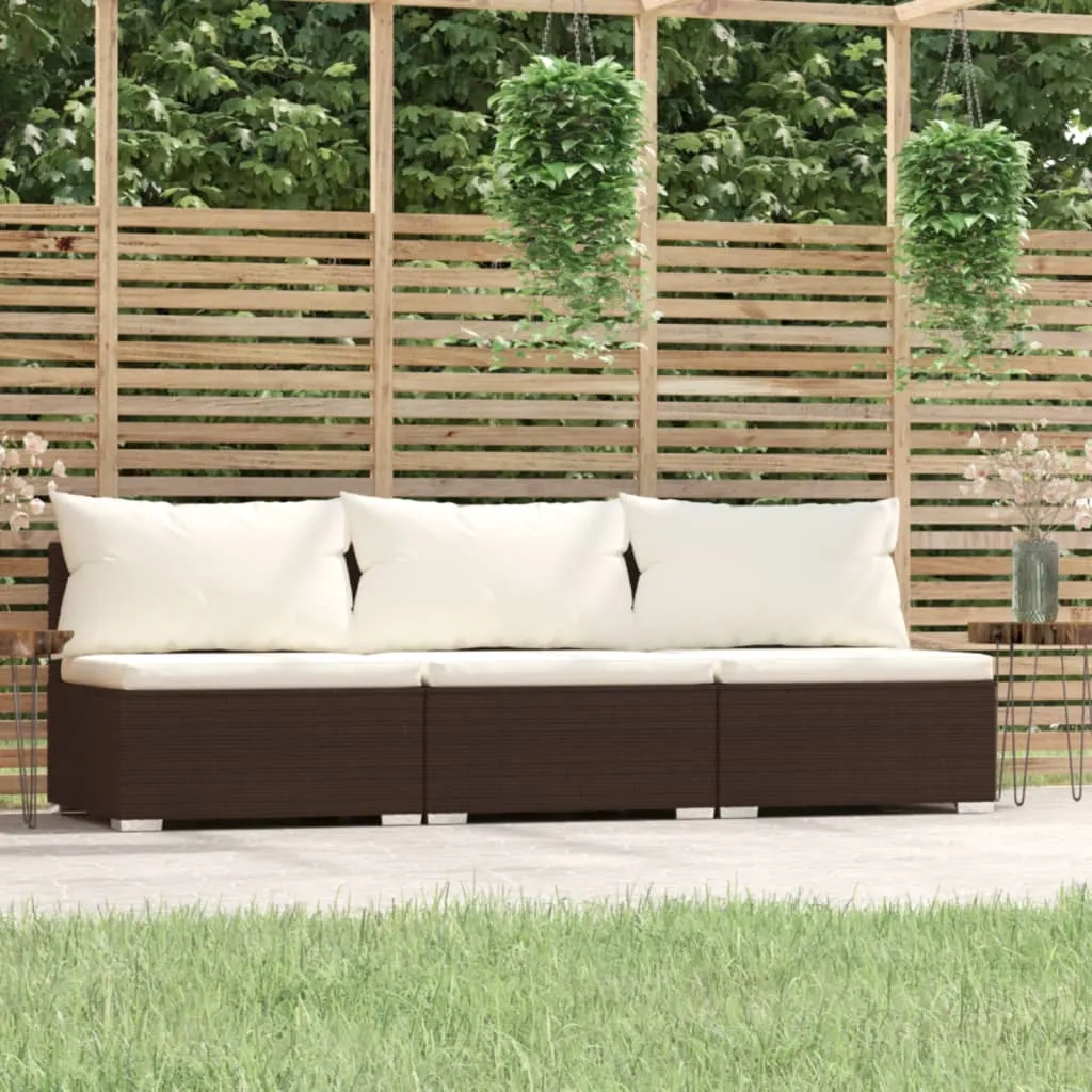 vidaXL Divano a 3 Posti con Cuscini in Polyrattan Marrone